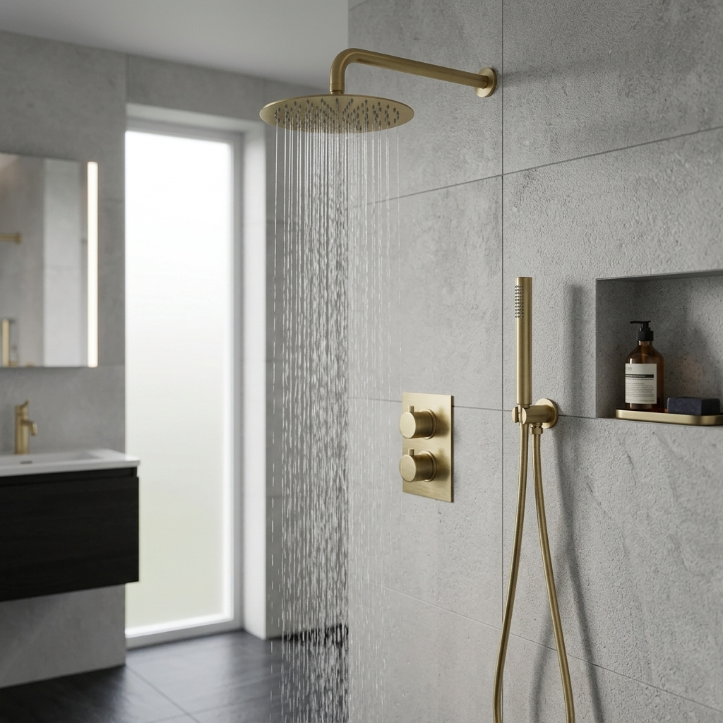 Colonne de douche encastrable dorée - mitigeur double commande