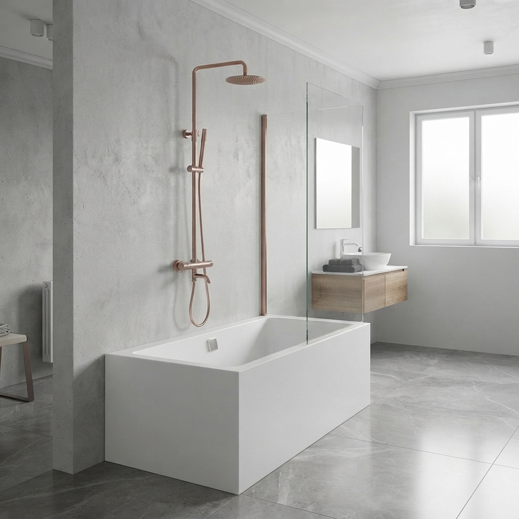 Colonne de douche thermostatique dorée rose pour baignoire