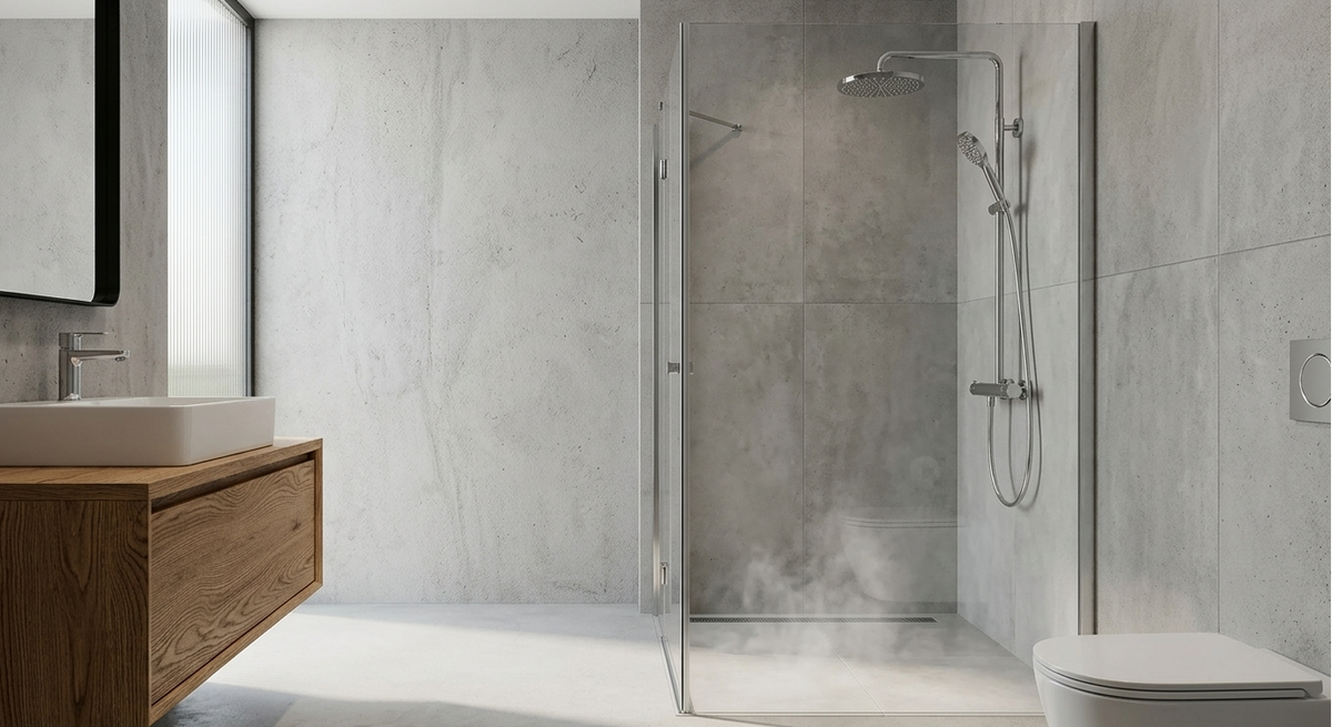 Colonne de douche chromée avec tablette