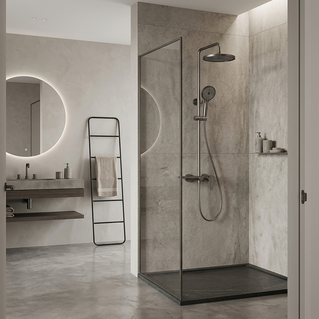 Colonne de douche grise avec tablette