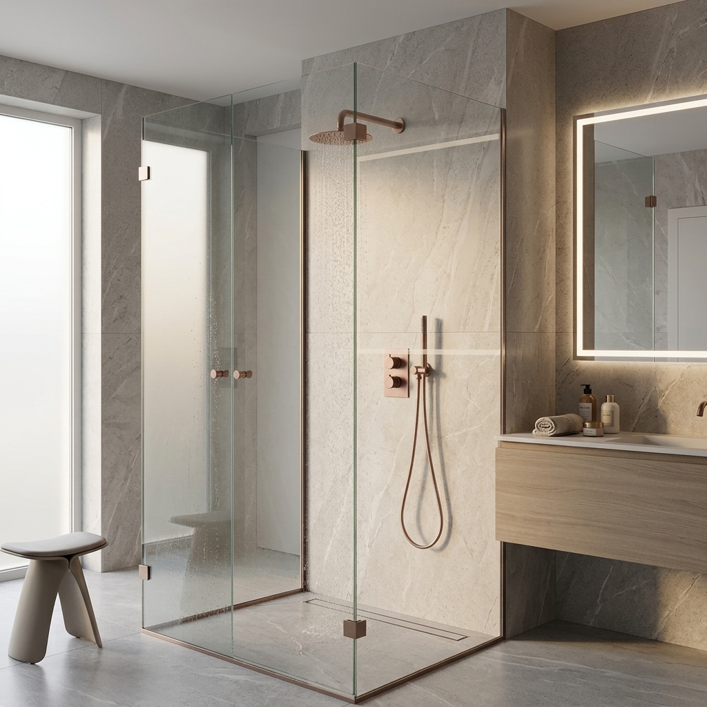 Colonne de douche encastrable dorée rose - mitigeur double commande