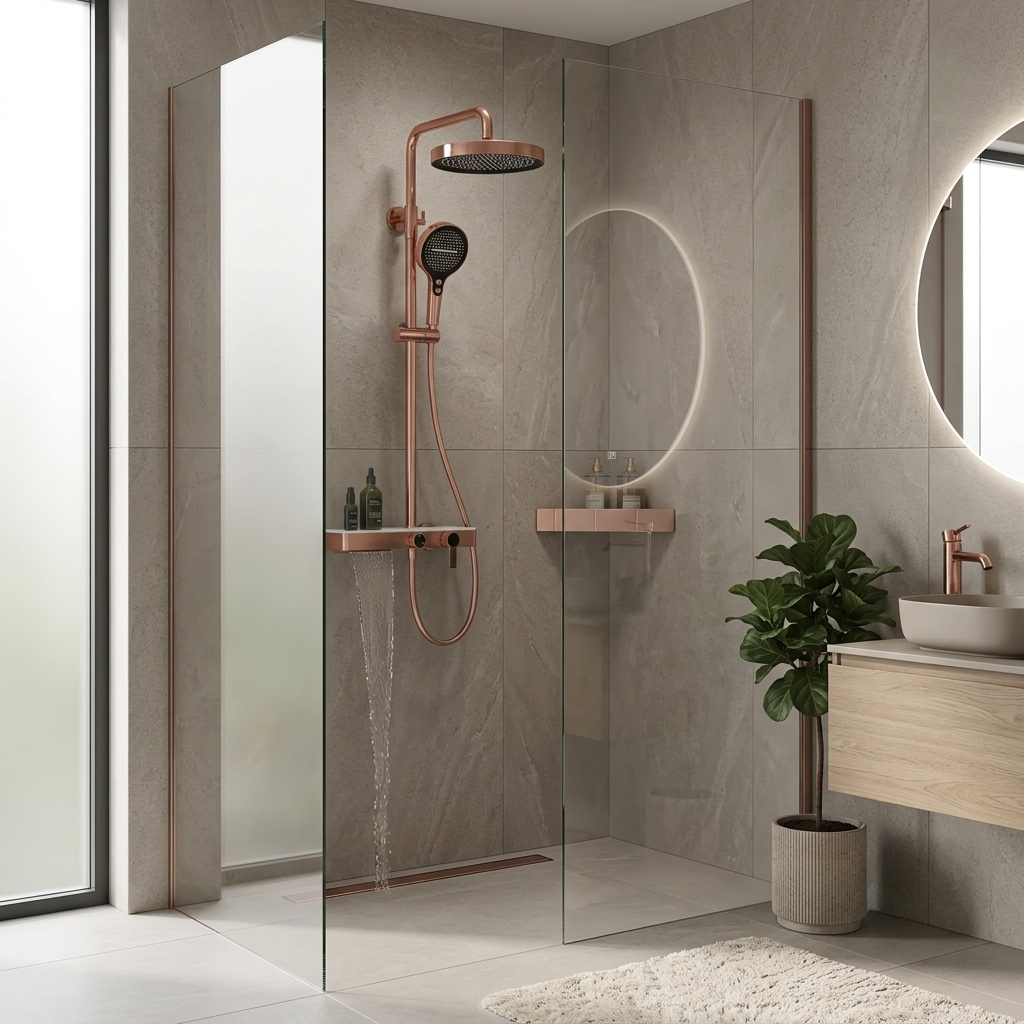 Colonne de douche or rose avec tablette a 3 fonctions