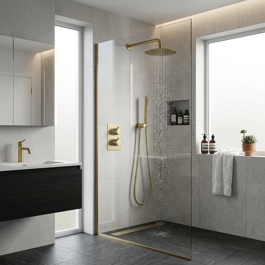 Colonne de douche encastrable dorée - mitigeur double commande