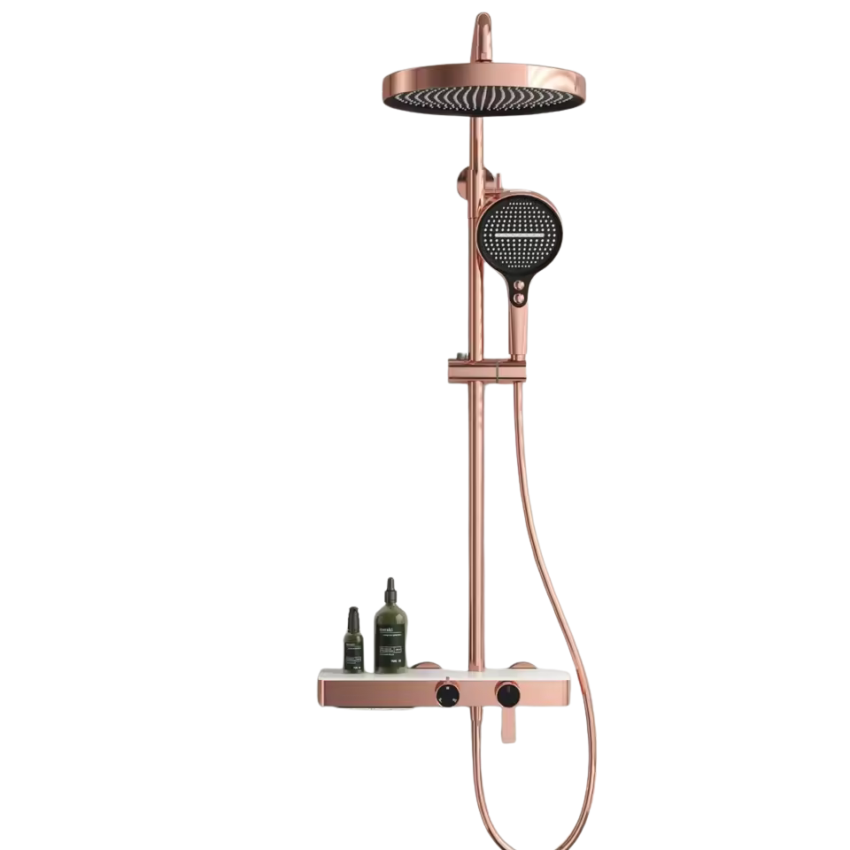 Colonne de douche or rose avec tablette a 3 fonctions
