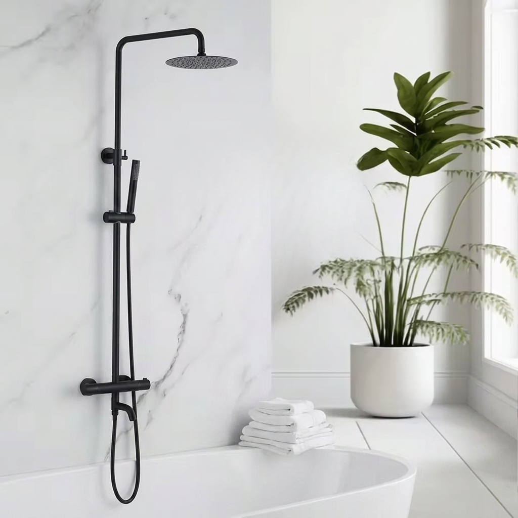 Colonne de douche thermostatique noire mat pour baignoire