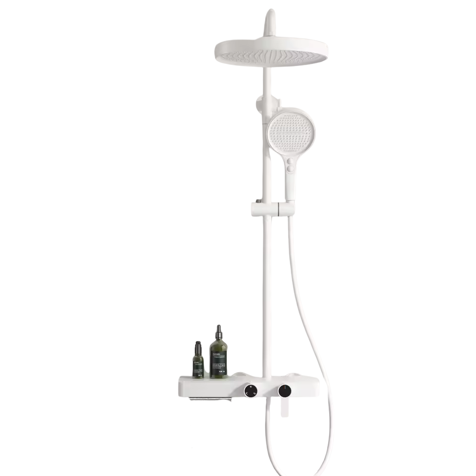 Colonne de douche blanche avec tablette a 3 fonctions