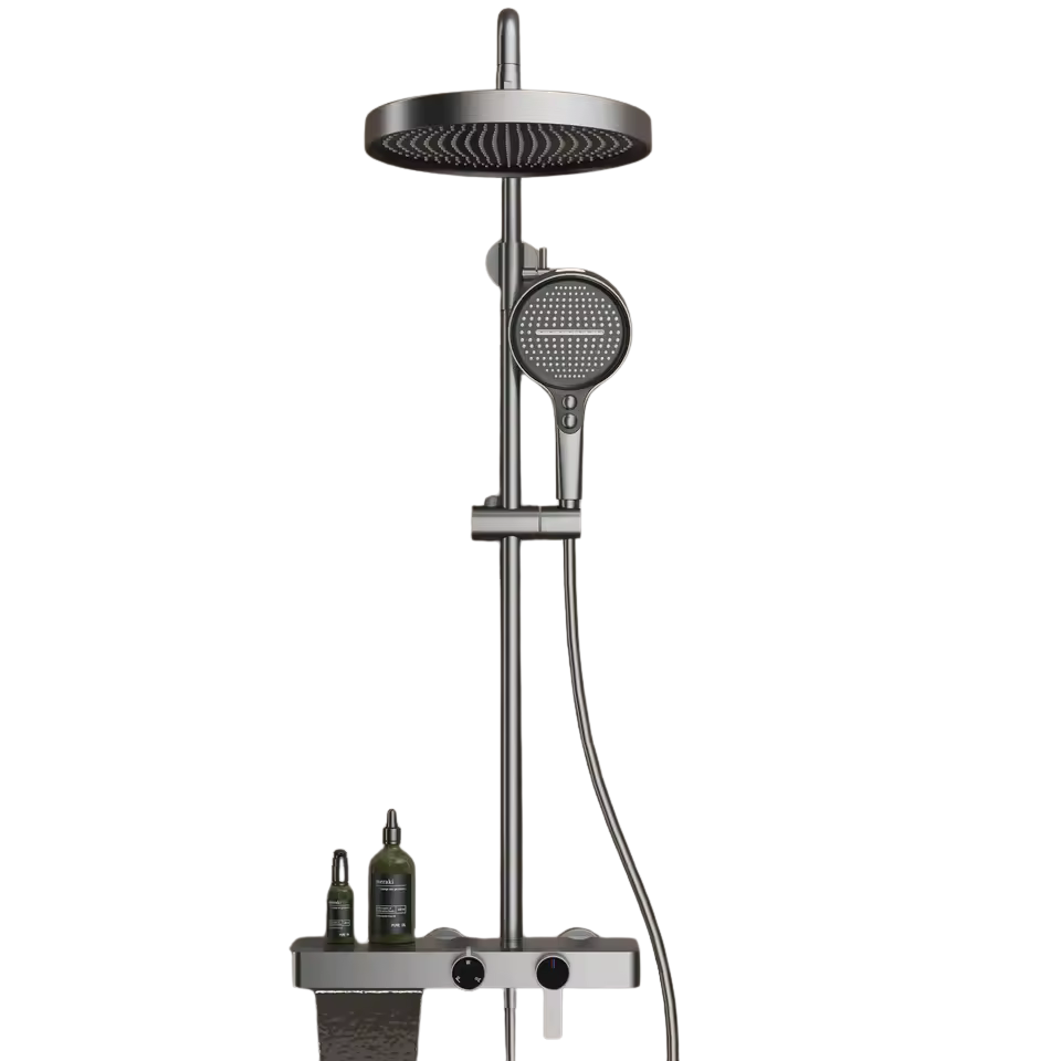 Colonne de douche grise avec tablette a 3 fonctions