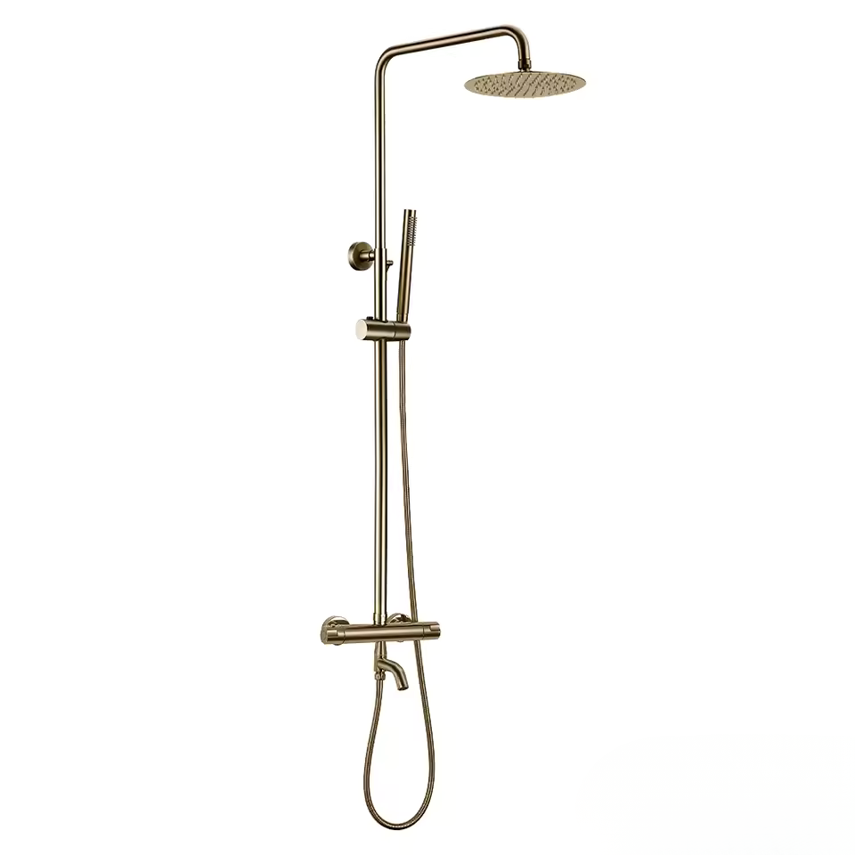 Colonne de douche thermostatique dorée pour baignoire