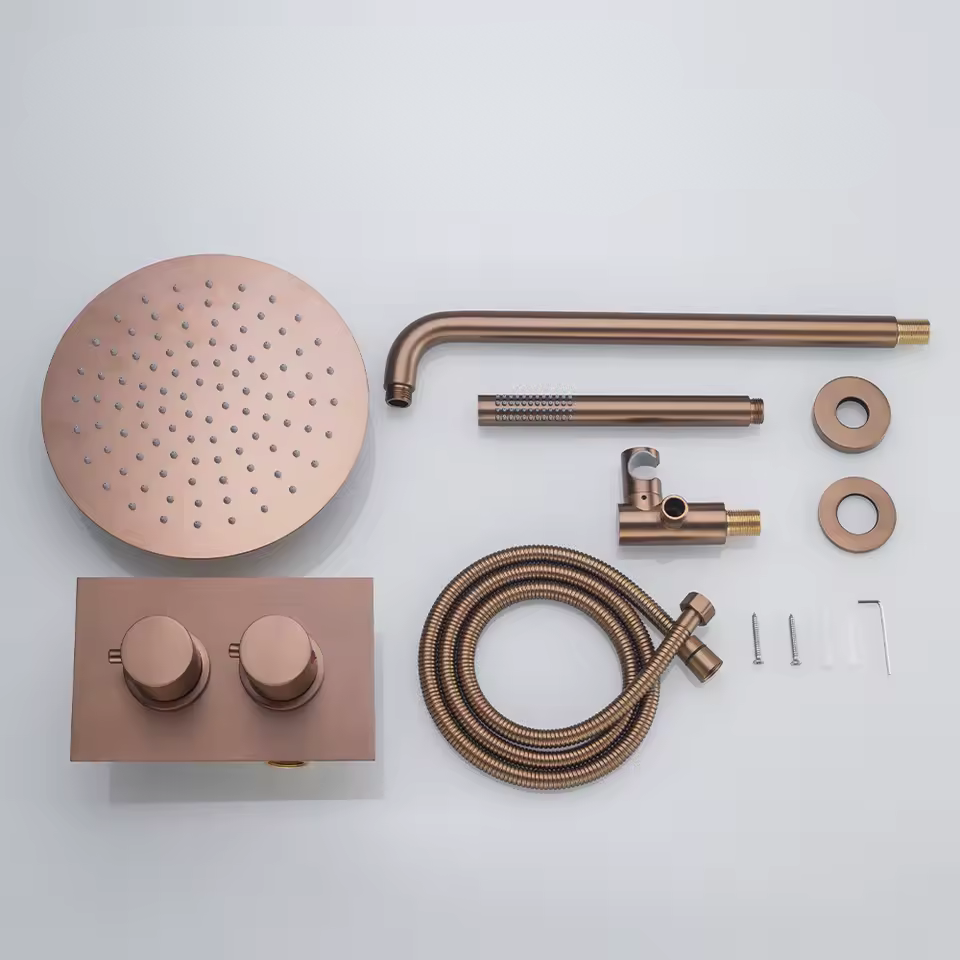 Colonne de douche encastrable dorée rose - mitigeur double commande