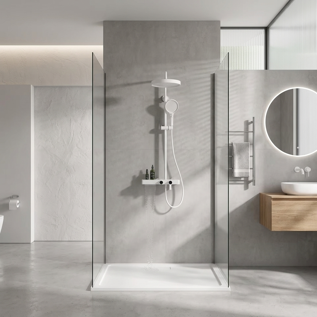 Colonne de douche blanche avec tablette a 3 fonctions