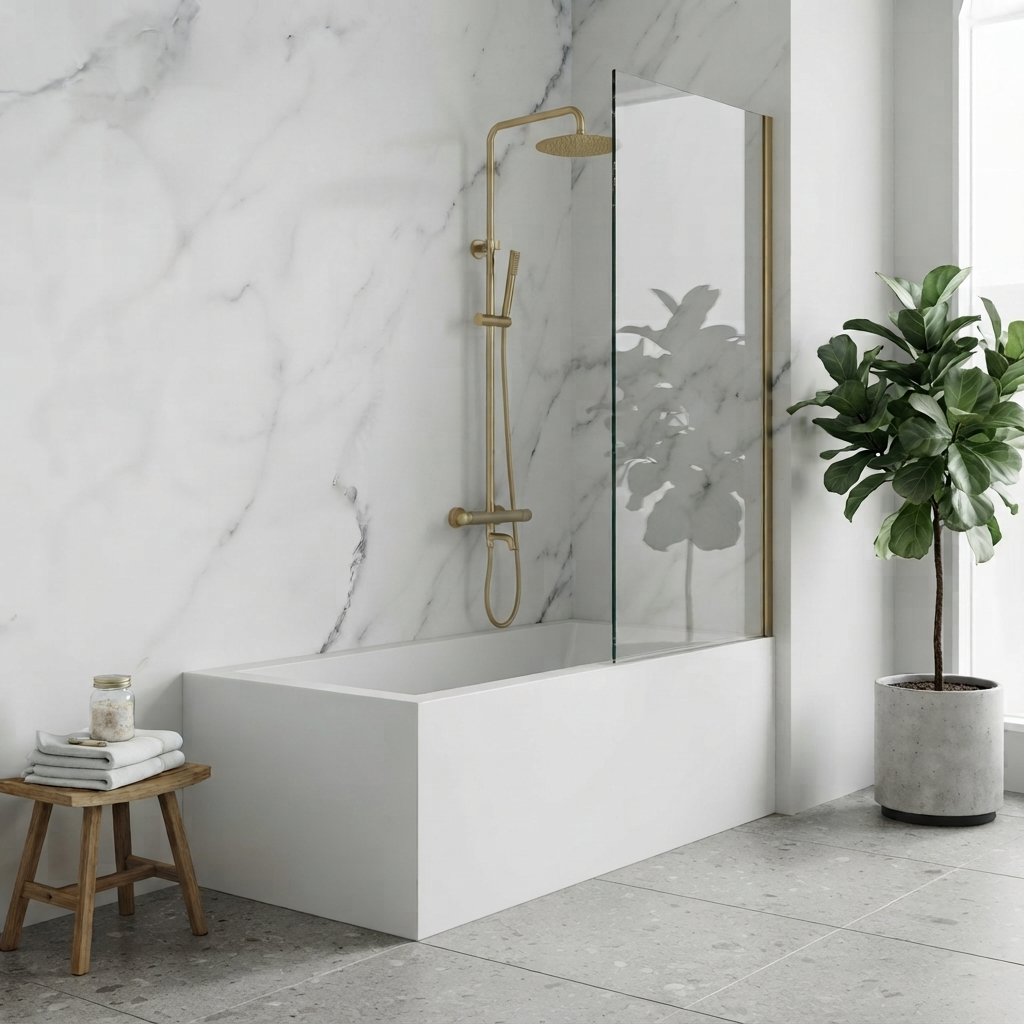 Colonne de douche thermostatique dorée pour baignoire