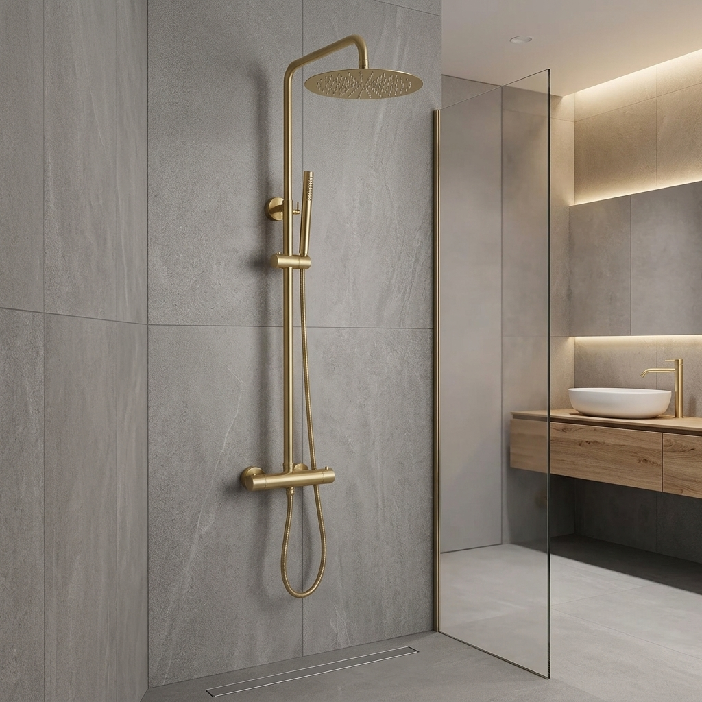 Colonne de douche thermostatique doree