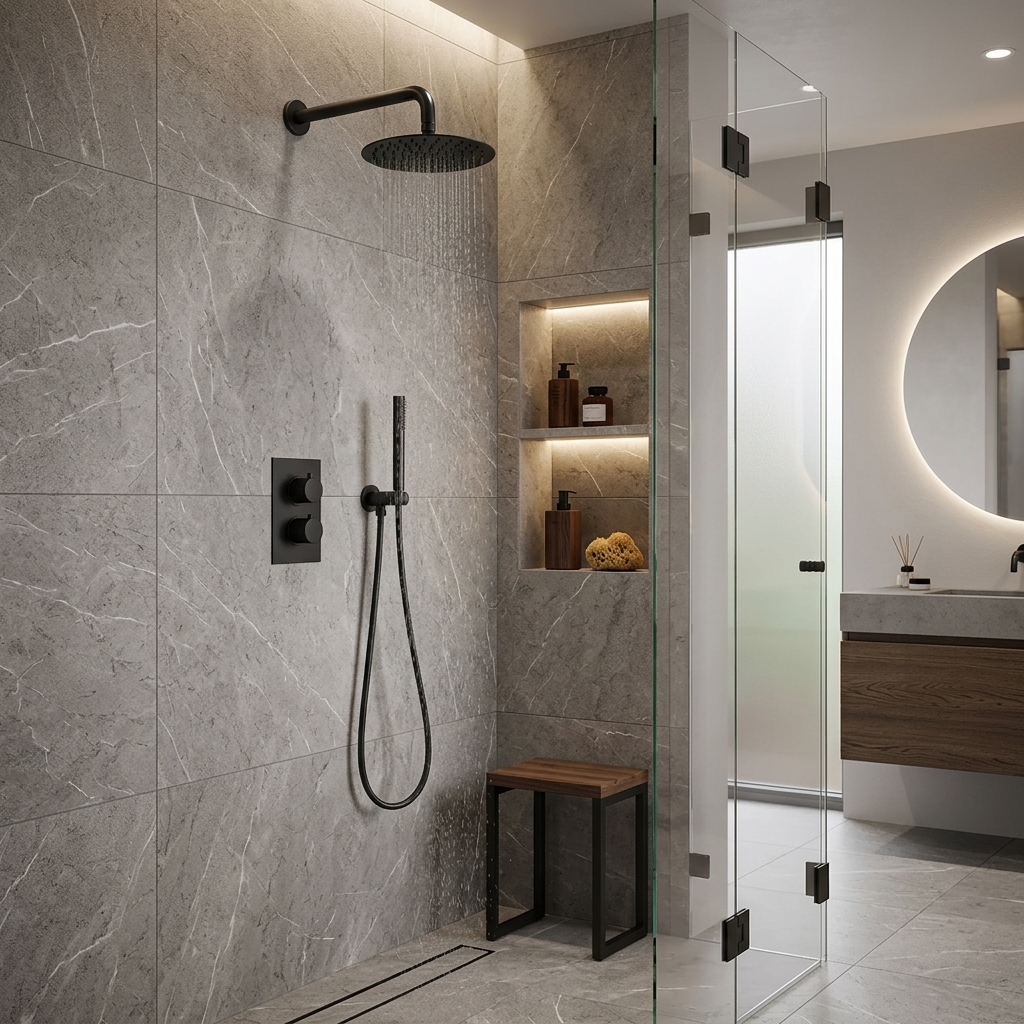 Colonne de douche encastrable noire mat - mitigeur double commande