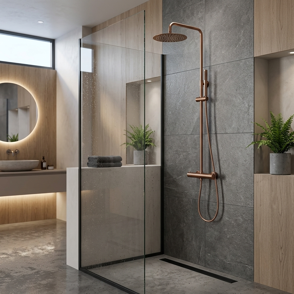 Colonne de douche thermostatique doree rose