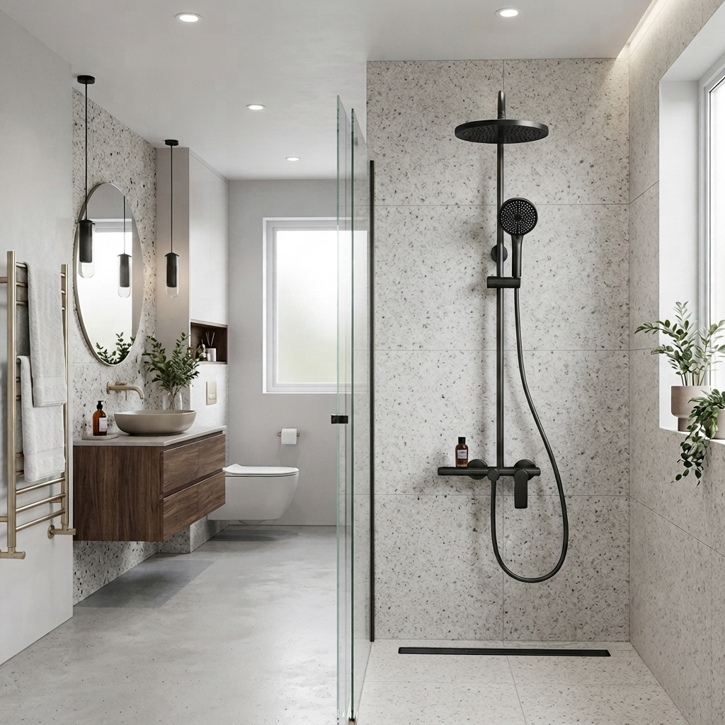 Colonne de douche noire avec tablette