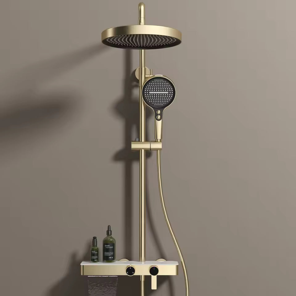 Colonne de douche dorée avec tablette a 3 fonctions
