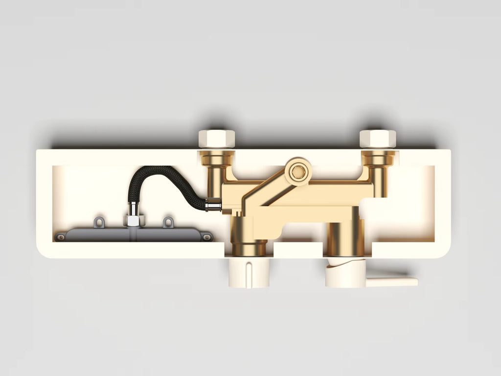 Colonne de douche dorée avec tablette a 3 fonctions