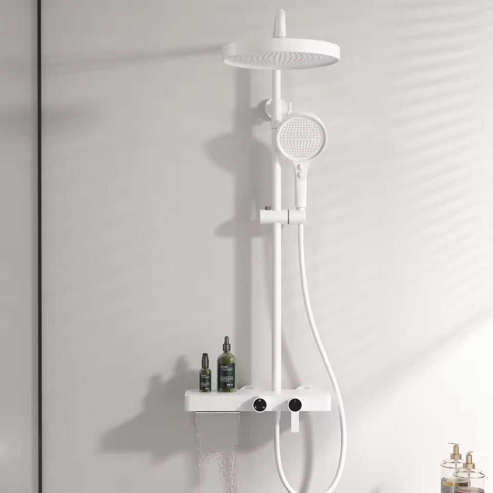 Colonne de douche blanche avec tablette a 3 fonctions