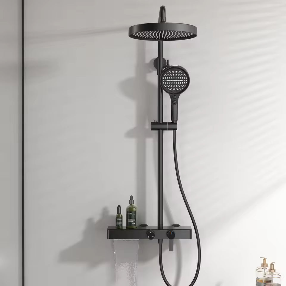 Colonne de douche noire avec tablette a 3 fonctions