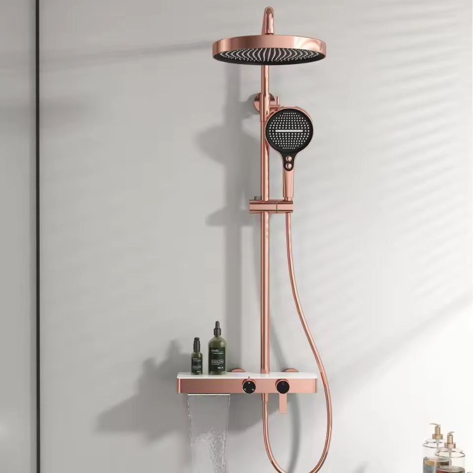 Colonne de douche or rose avec tablette a 3 fonctions